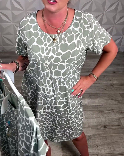 Noelia - Printed Round Neck Casual Dress