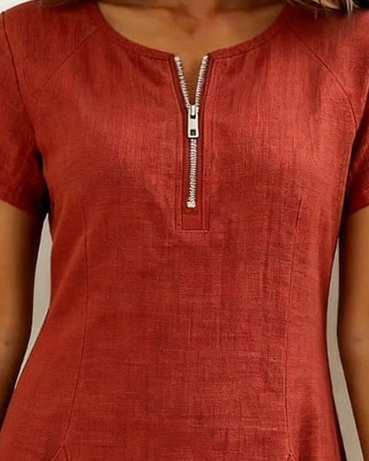 Emma - Zip-Up Cotton Linen Dress with Pockets