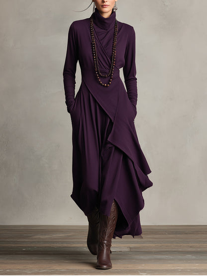 Teresa | Asymmetric Knit Maxi Dress with Turtleneck