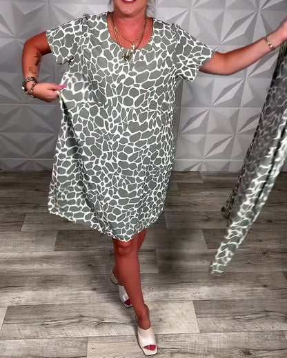 Noelia - Printed Round Neck Casual Dress