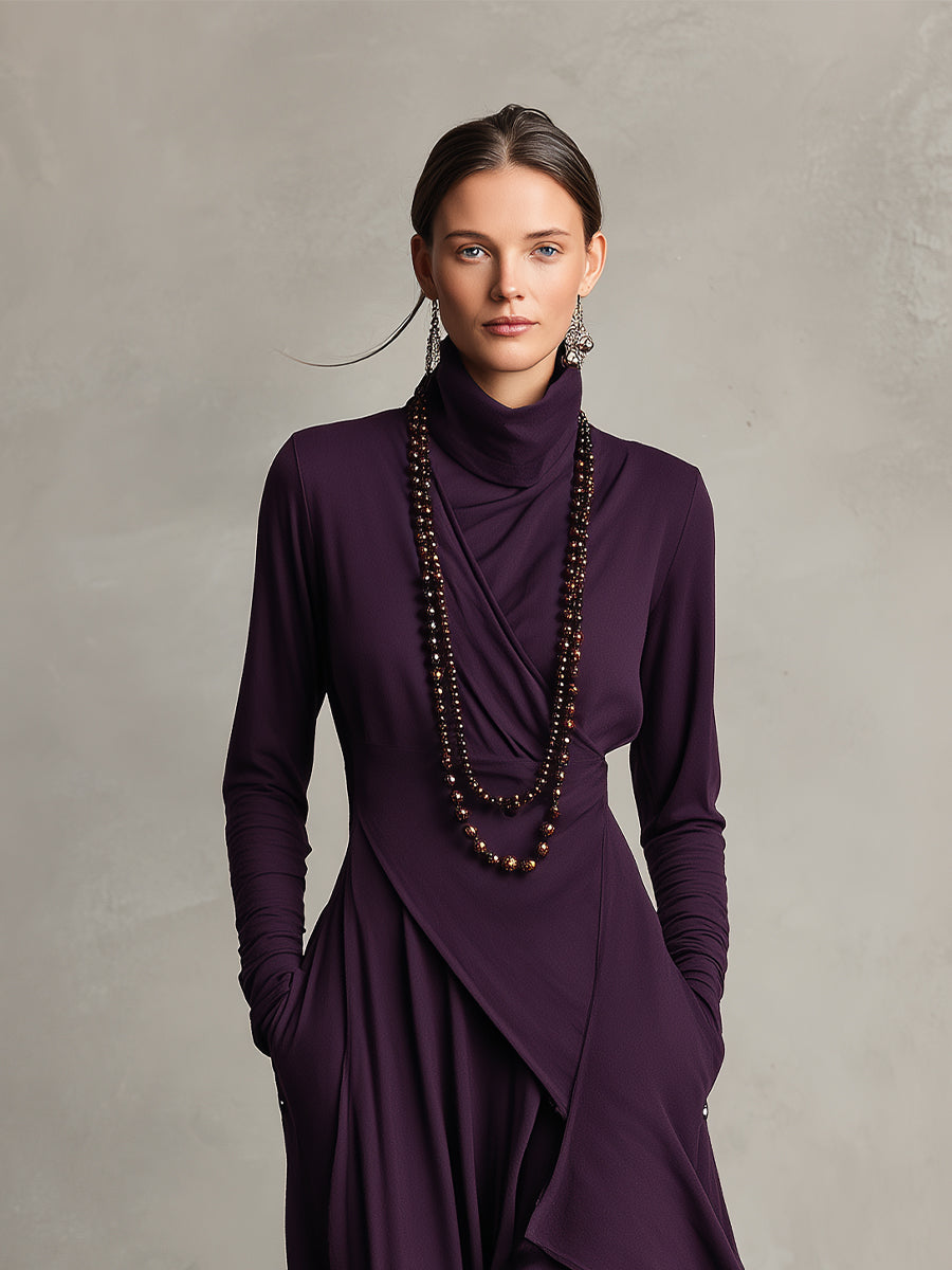 Teresa | Asymmetric Knit Maxi Dress with Turtleneck
