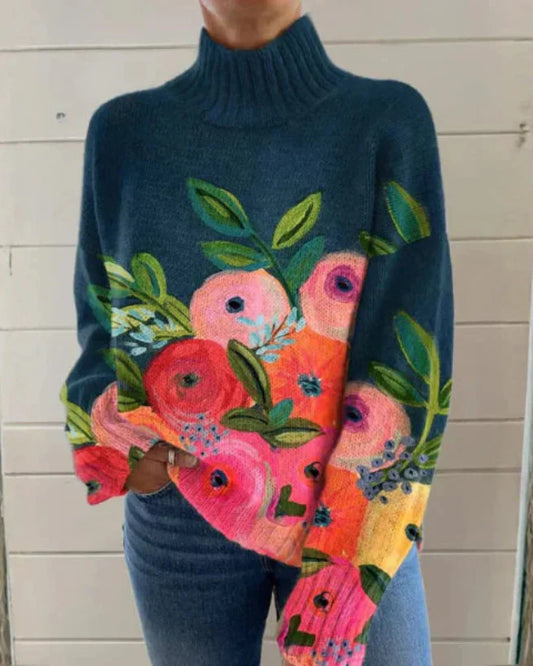 Elena - Warm Sweater with Floral Pattern