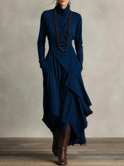 Teresa | Asymmetric Knit Maxi Dress with Turtleneck