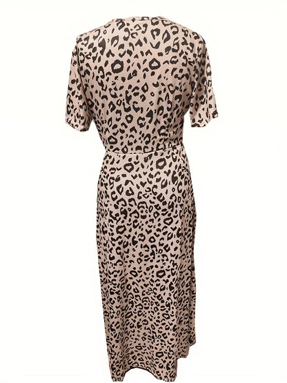 Leopard Print V Neck Dress