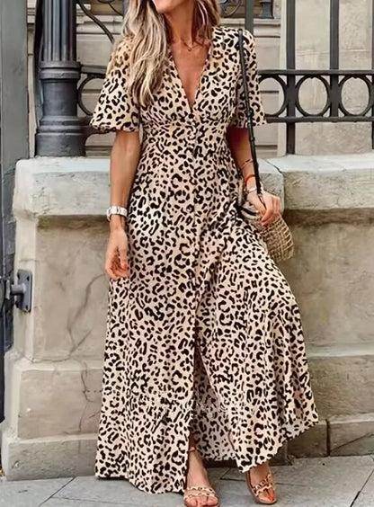 Leopard Print V Neck Dress