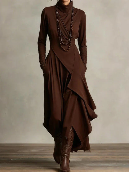 Teresa | Asymmetric Knit Maxi Dress with Turtleneck