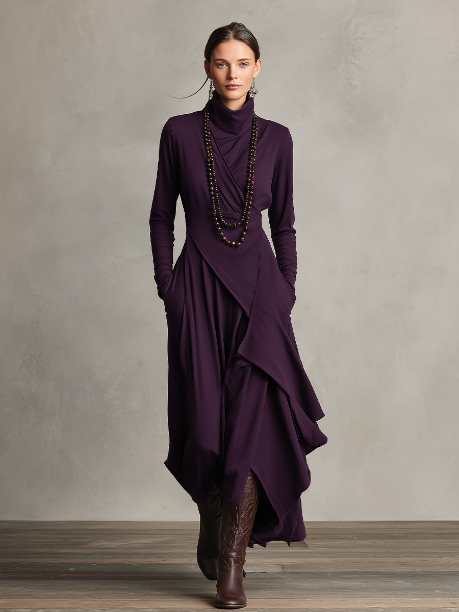Teresa | Asymmetric Knit Maxi Dress with Turtleneck