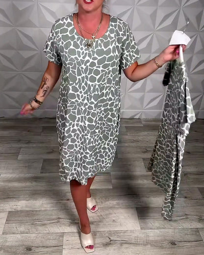 Noelia - Printed Round Neck Casual Dress