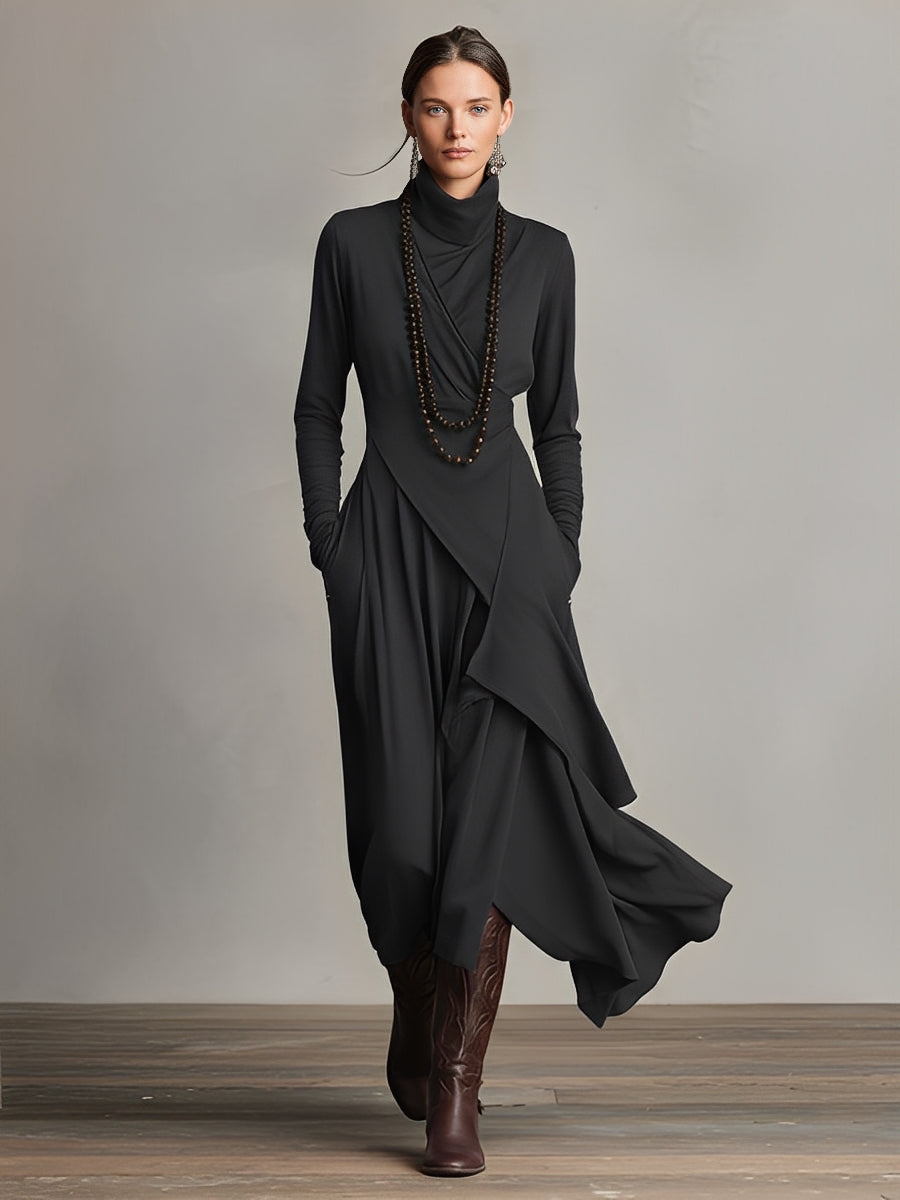 Teresa | Asymmetric Knit Maxi Dress with Turtleneck