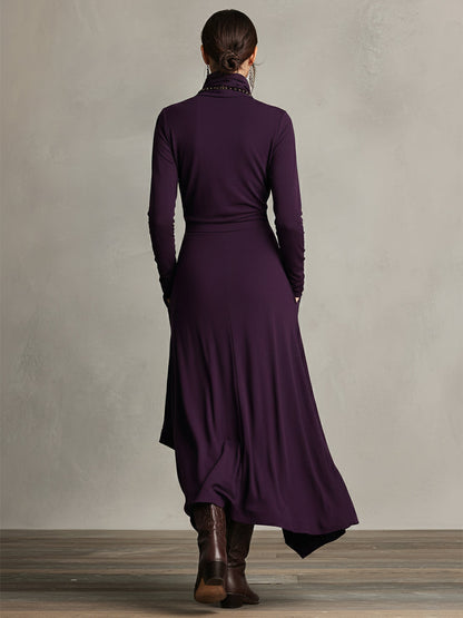 Teresa | Asymmetric Knit Maxi Dress with Turtleneck